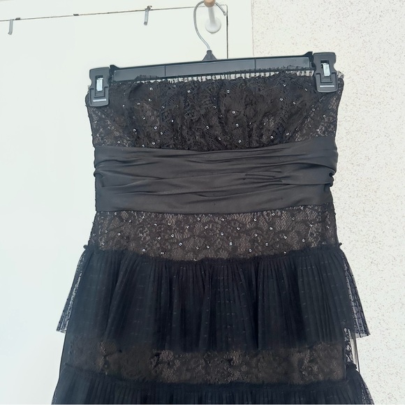 BCBGMaxAzria Strapless Black Ruffle Tiered Babydoll Maxi Dress - Picture 3 of 7